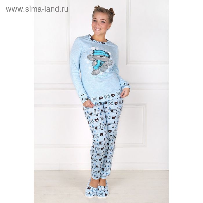 Пижама женская (фуфайка, брюки) Мишутка №2 голубой, р-р 42 - Фото 1