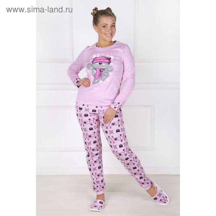 Пижама женская (фуфайка, брюки) Мишутка №2 розовый, р-р 50 - Фото 1