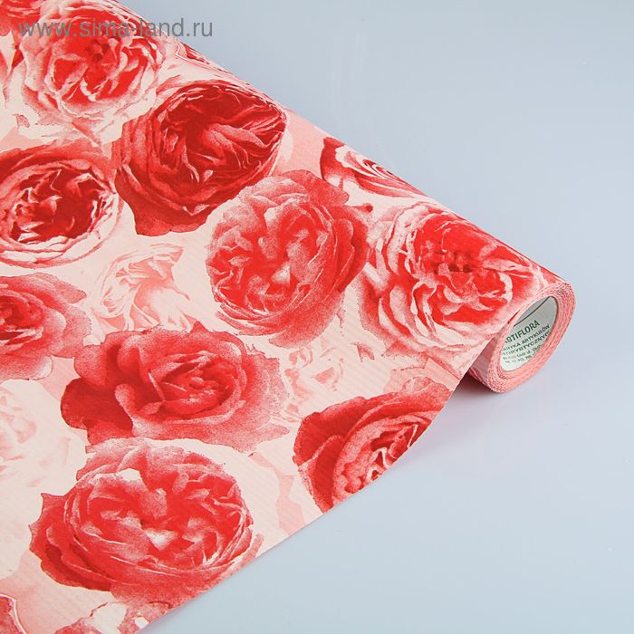 Бумага упаковочная крафт "Розы любви", бело-красно-бордовая, 0.5 х 10 м - Фото 1