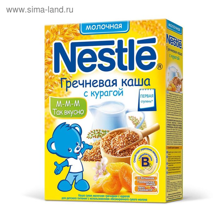 NESTLE каша сухая молочная гречневая с курагой с бифидобактериями 250г - Фото 1