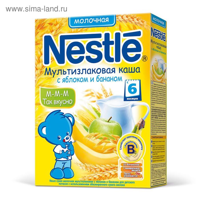 NESTLE каша сухая молочная мультизлаковая, яблоко, банан, с бифидобактериями 220г      139987 139987 - Фото 1