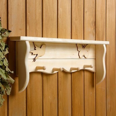 Полка - вешалка для бани и сауны «Уют», 55×22×8 см, деревянная, настенная, 4 крючка, «Добропаровъ»