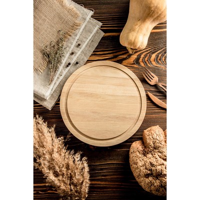 Доска разделочная круглая с кровостоком D-240 мм, 12мм, массив