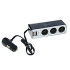 Разветвитель прикуривателя TORSO на 3 выхода, 2 USB 1А, 12/24 В, провод 65 см - Фото 1