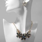 Набор 2 предмета: серьги, колье «Цветы» трио, цвет синий в золоте, 45 см - Фото 1