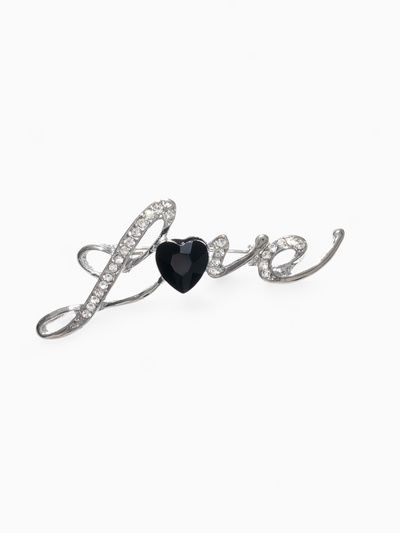 Брошь Love, чёрно-белая в серебре