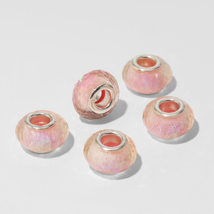 Бусина AB, цвет розовый в серебре