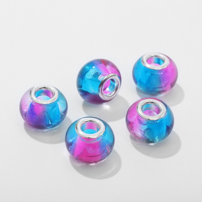 Бусина «Леденец» 1,3×0,8 см, цвет сине-розовый в серебре