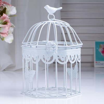 Фигурка металл «Клетка декоративная. Бабочки», 14.5×23 см, белая