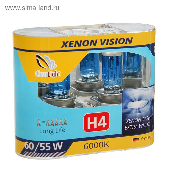 Лампа автомобильная Clearlight XenonVision, H4, 12 В, 60/55 Вт, набор 2 шт - Фото 1