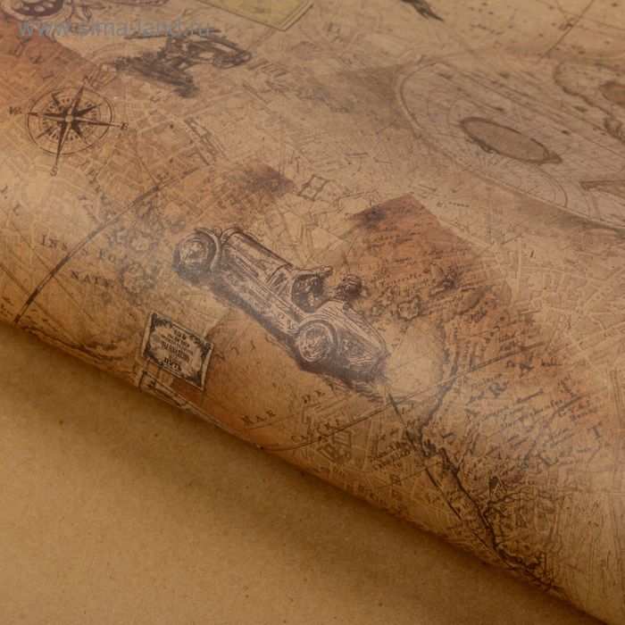 Бумага упаковочная крафтовая «Старинные карты», 50 × 70 см - Фото 1