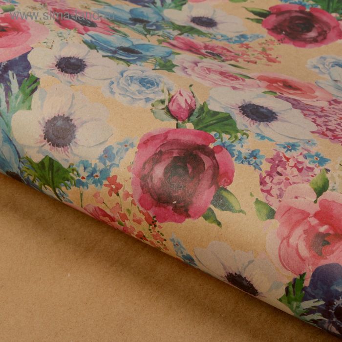 Бумага упаковочная крафтовая «Весенние цветы», 50 × 70 см - Фото 1