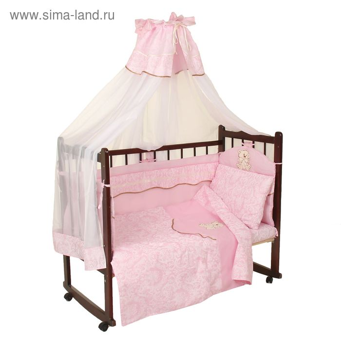 Комплект в кроватку (6 предметов), цвет розовый 27 - Фото 1