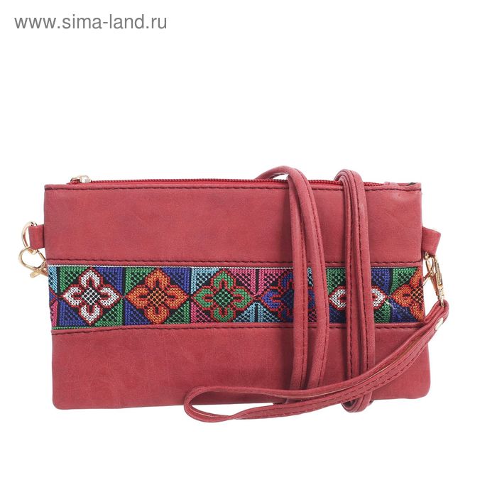 Клатч жен Орнамент, 21*1*12см, 1 отдел на молнии, с ручкой, бордовый - Фото 1