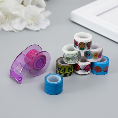 Клейкая лента декоративная с держателем, набор 8 шт., ш. 1.2 см, дл. 2.8 м, МИКС