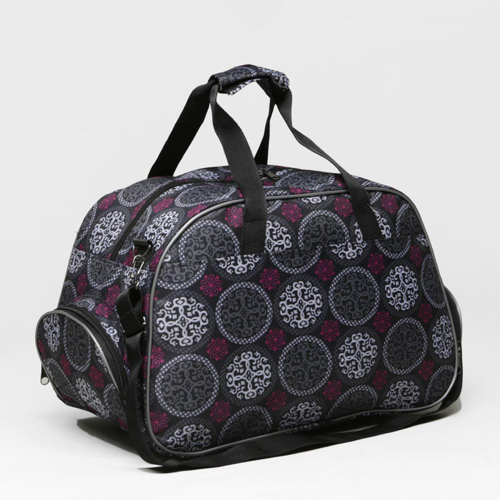 Сумка дорожная на молнии, 2 наружных кармана, длинный ремень, цвет серый - Фото 1