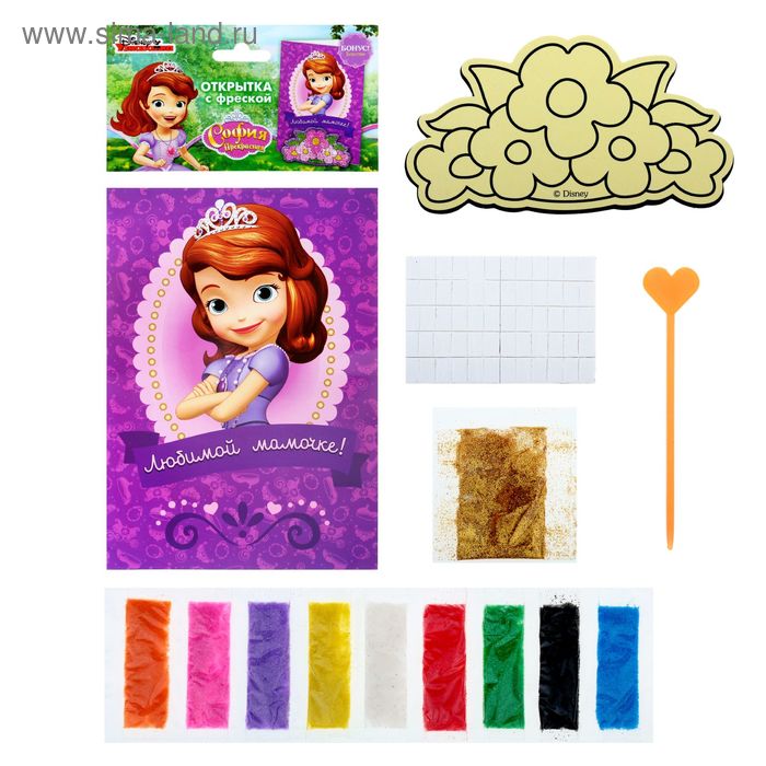 Фреска-открытка "Любимой мамочке" София Прекрасная + 9 цветов песка по 2 грамм, стек, блестки 2 гр - Фото 1