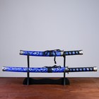 Макет оружия «Сувенирные катаны на подставке 2в1. Драконы золото на синем», подарочный набор, ножны ткань, 47 см; 70 см - Фото 1