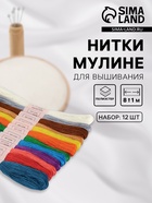 Нитки мулине №2, 8±1 м, набор 12 шт., разноцветные - Фото 1