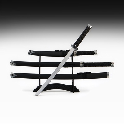 Макет оружия «Сувенирные катаны на подставке 3в1. Классик», подарочный набор, ножны кожзам, чёрный, 47 см; 70 см; 89 см