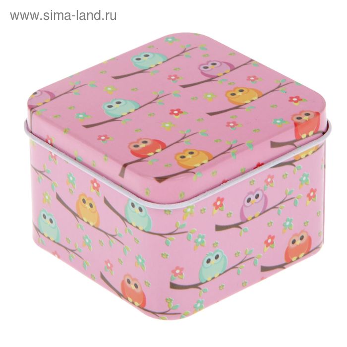 Шкатулка металл "Совята на ветке" МИКС 6,5х6,5х4,5 см - Фото 1