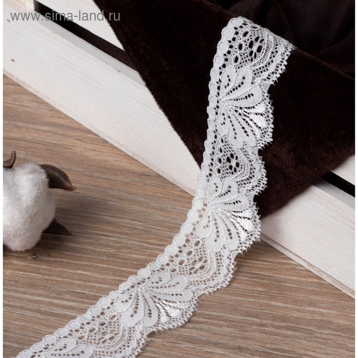 Кружево эластичное, 30 мм × 10 ± 1 м, цвет айвори