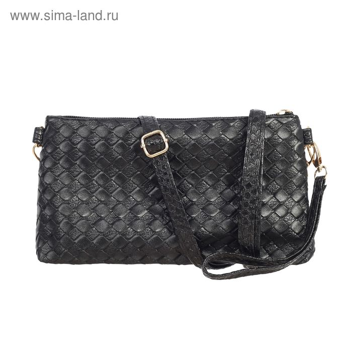 Клатч жен Плетение, 22*3*12см, отд с пер, на молнии, с ручкой, регул ремень, черный - Фото 1