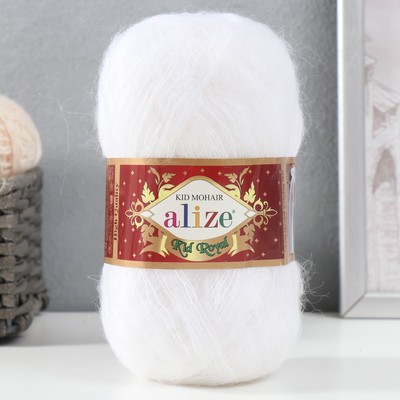 Пряжа для вязания спицами, крючком ALIZE, Kid Royal 50, 62% мохер, 38% полиамид, 500 м/50 г, (55 белый)