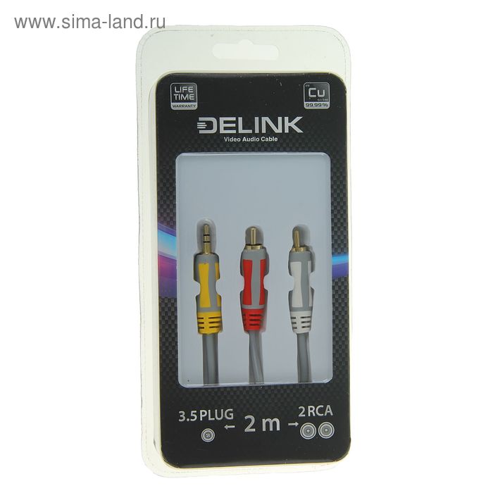 Кабель-переходник аудио Delink 3682, Jack 3.5 мм(m)-2xRCA(m), 2 м, серый - Фото 1