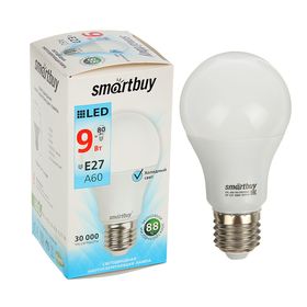 Лампа cветодиодная Smartbuy, E27, A60, 9 Вт, 4000 К, дневной белый свет