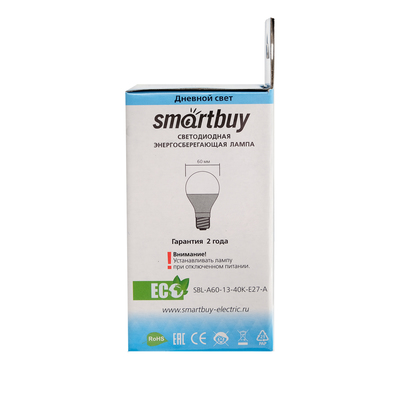 Лампа светодиодная Smartbuy, Е27, A60, 13 Вт, 4000К, дневной белый свет