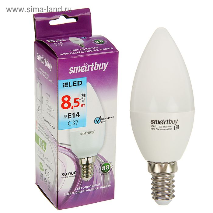 Лампа cветодиодная Smartbuy, C37, 8.5 Вт, E14, 4000 К - Фото 1