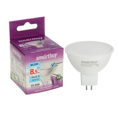 Лампа cветодиодная Smartbuy, MR16, 8.5 Вт, GU5.3, 4000 К, дневной белый