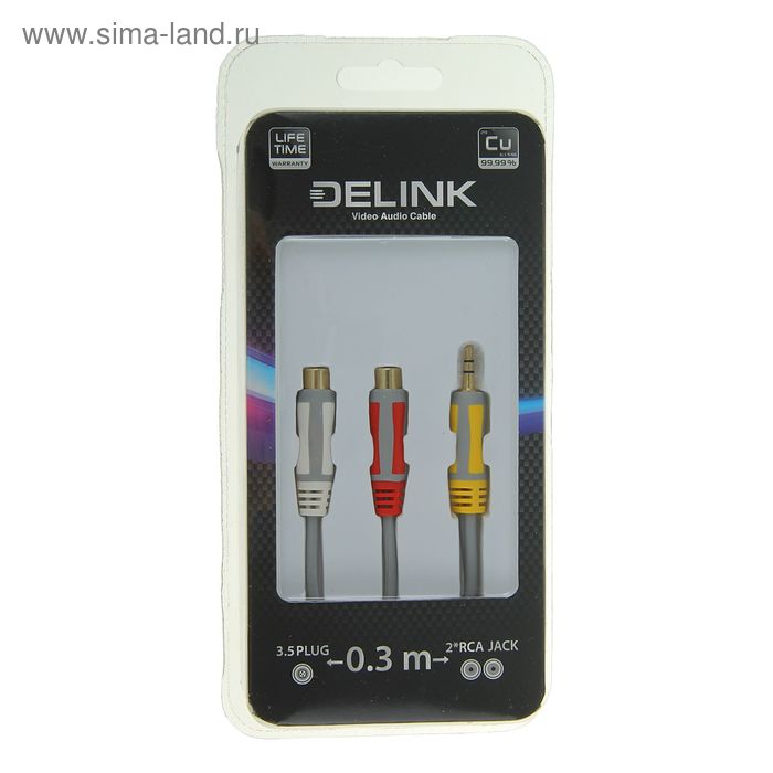 Кабель-переходник аудио Delink 3828, Jack 3.5 мм(m)-2xRCA(f), 0.3 м, серый - Фото 1