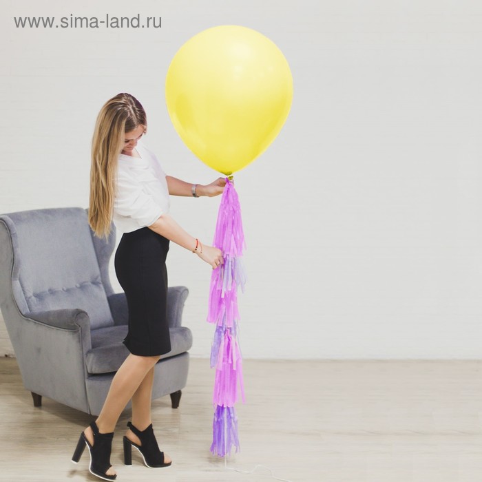 Воздушный шар, 24", с тассел лентой, открытка, жёлтый - Фото 1