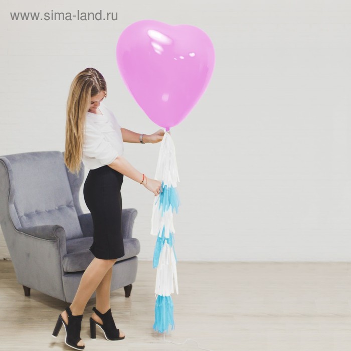 Воздушный шар «Сердце» 24", тассел лента, открытка, розовый - Фото 1