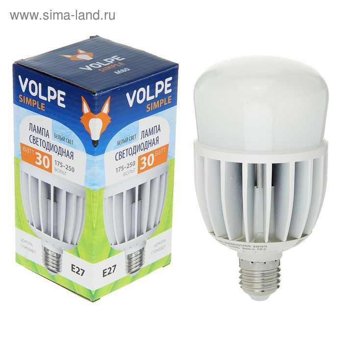 Лампа светодиодная Volpe Simple M80, Е27, 30 Вт, 4500 К, LED-M80-30W/NW/E27/FR/S - Фото 1