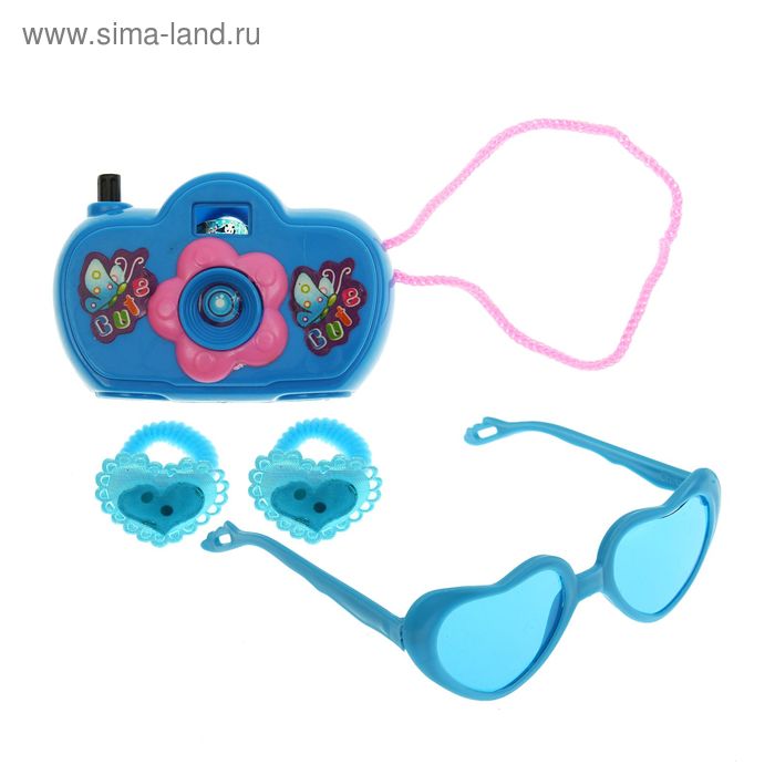 Набор для девочки "Сердечки", 4 предмета: очки, 2 резинки, фотоаппарат - Фото 1