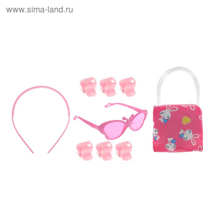 Набор для девочки "Бабочка", 9 предметов: 6 крабов, очки, ободок, сумочка - Фото 1