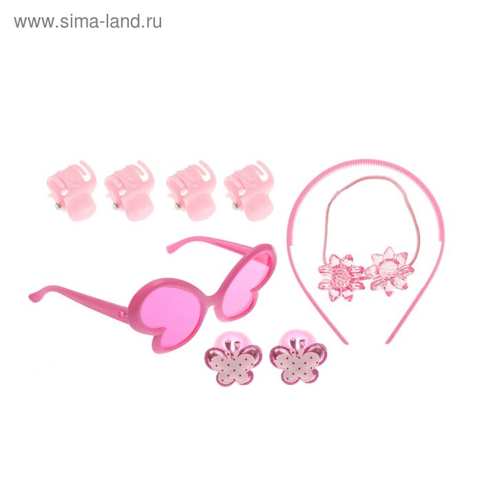 Набор для девочки "Бабочка", 9 предметов: очки, ободок, 3 резинки, 4 краба - Фото 1