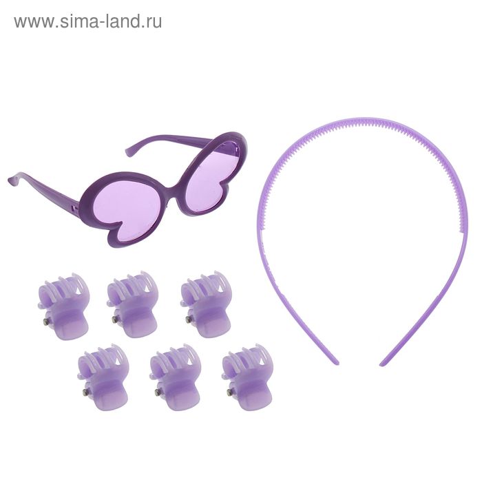 Набор для девочки "Бабочка", 8 предметов: очки, ободок, 6 крабов - Фото 1