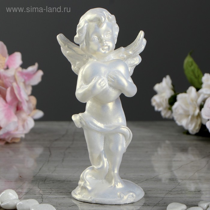 Статуэтка "Ангел с сердцем", цвет перламутровый, 14 см - Фото 1