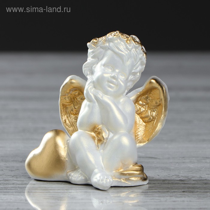 Статуэтка "Ангел", цвет перламутровый, декор золотистый, 8 см - Фото 1