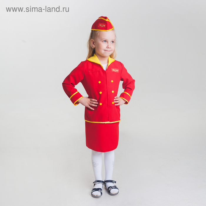 Детский карнавальный костюм Стюардесса, юбка, пилотка, пиджак, 4-6 лет, рост 110-122 см
