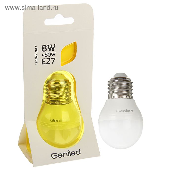 Светодиодная лампа Geniled, E27, G45, 8 Вт, 2700 К, матовая, теплый белый - Фото 1