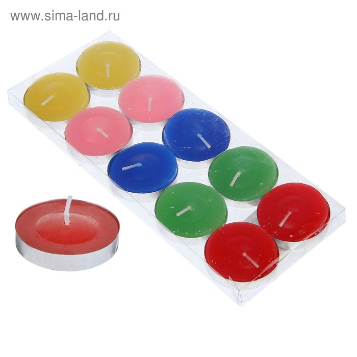 Свеча в гильзе (набор 10 шт), цветные - Фото 1