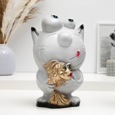 Копилка для денег «Кот с рыбкой», гипс, серый, 16×14×25.5 см, МИКС