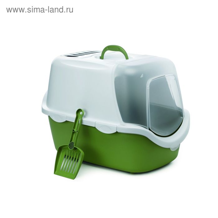 Туалет-домик Beeztees Cathy  для кошек, 56 х 40 х 40 см, бело-зеленый - Фото 1