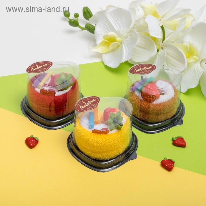 Сувенирное полотенце Пирожное сердце с ягодкой 20х20 см - 2 шт., МИКС - Фото 1