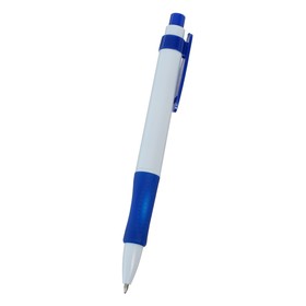 Ручка шариковая автоматическая, 0.7 мм, стержень синий, белый корпус, с резиновым держателем (комплект 12 шт)